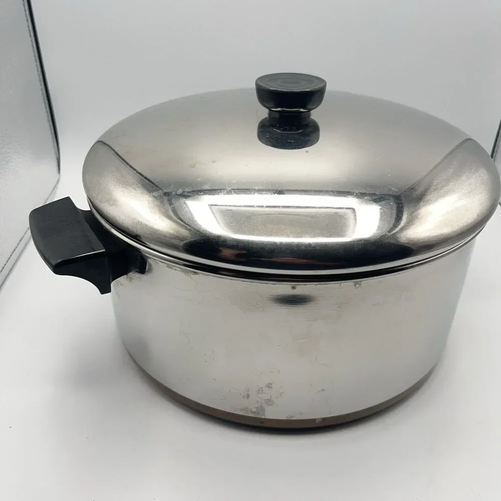 Vtg REVERE WARE 6 Qt 891 STOCK POT w/ LID Stainless w/ Copper Bottom CLINTON ILL